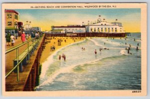 1946 BEACH and CONVENTION HALL BOARDWALK WILDWOOD BY-THE-SEA NJ LINEN POSTCARD