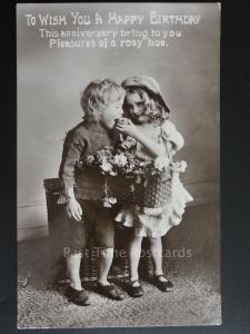 Greeting: Little Girl & Boy to 37 AUCHLAND ROAD Tunbridge Wells c1910 Postcard