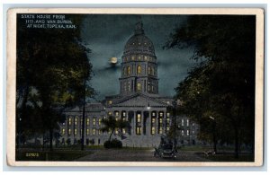 c1910 State House Van Buren Night Moon Exterior Building Topeka Kansas Postcard