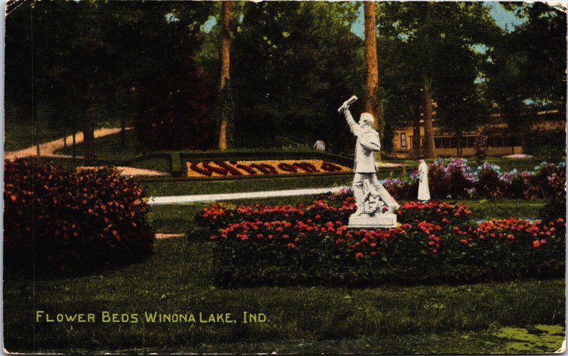 Flower Beds Winona Lake Indiana Vintage Postcard C039