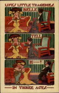 Walter Wellman Comic Strip Three Acts Romance Caught Cheating Postcard