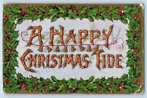 Princeton New Jersey NJ Postcard Christmas Large Letters Holly Berries Embossed
