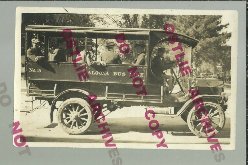 Algona IOWA RPPC c1915 ADVERTISING Taxi Cab BUS LINE Motor Bus DELIVERY TRUCK 