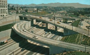 Los Angeles CA-California, Harbor Freeway Aerial View Cars Vintage Postcard