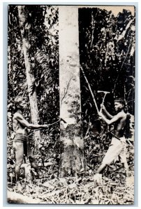 Java Indonesia Postcard Two Tribal Man with Axe c1930's Vintage RPPC Photo