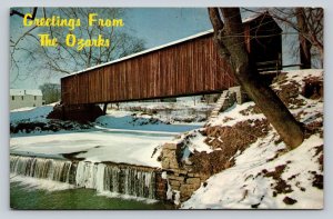 Covered Bridge Ozark Foothills BURFORDVILLE Missouri Vintage Postcard A81