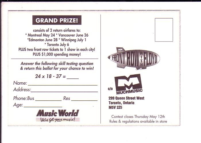 Pink Floyd, The Division Bell, Music World, MuchMusic, Advertising, Toronto, Ont