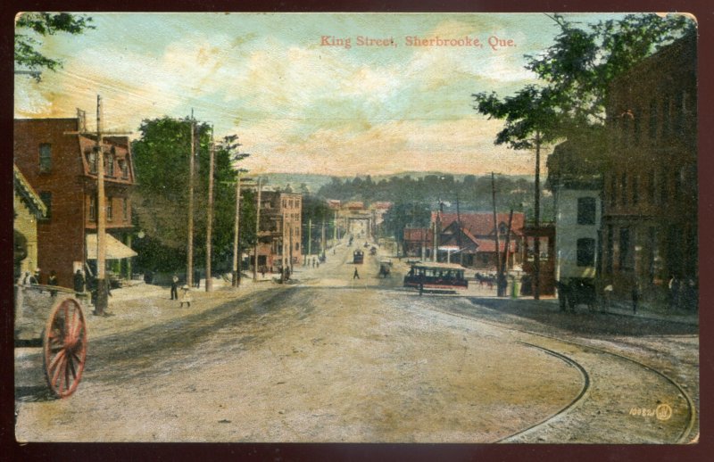 h2461 - SHERBROOKE Quebec Postcard 1907 King Street. Tram by Griffith