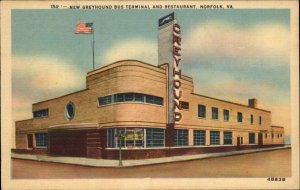 Norfolk Virginia VA Greyhound Bus Terminal Linen Vintage Postcard