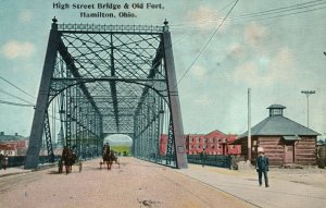 Vintage Postcard 1910'S High Street Bridge & Old Fort Hamilton Ohio OH