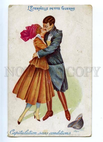 176249 WWI Propaganda KISS by SAGER Vintage ART NOUVEAU PC