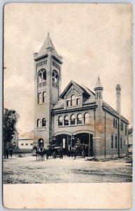 Postcard Woodstock Ontario 1907 Fire Hall Horse Drawn Fire Engines Oxford County