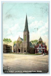 1909 First Church Northampton Massachusetts MA Posted Antique Postcard