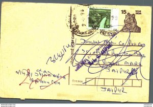 India Postal Stationery Tiger 15 to Jaipur