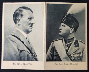 GERMANY THIRD 3rd REICH ORIGINAL PROPAGANDA CARD ADOLF HITLER & BENITO MUSSOLINI