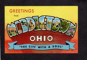 OH Greetings From Middletown Ohio Large Letter Postcard