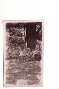 Real Photo, Couple Sitting Rock Wall, French Back, Size 4.5 X 2.5 Inches