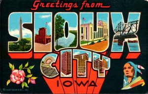 Iowa Greetings From Sioux City Large Letter Chrome Curteich