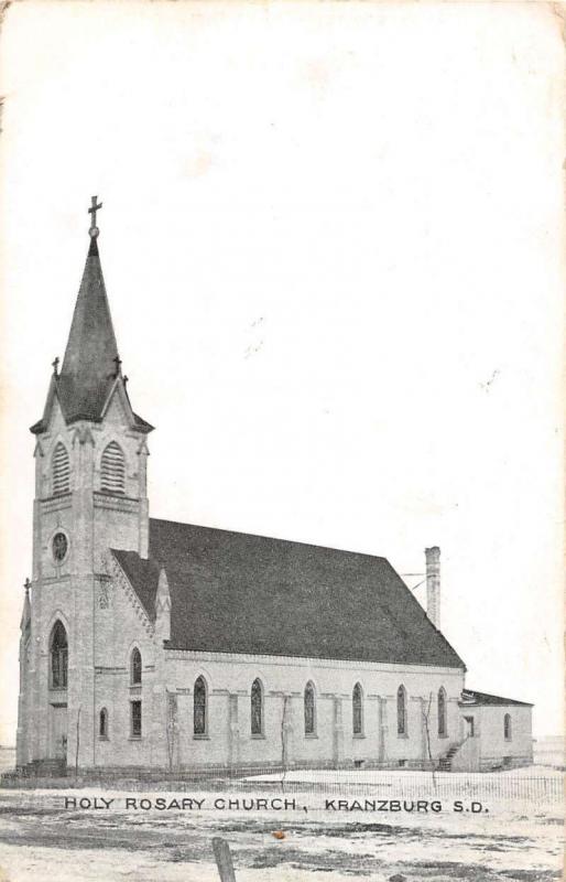 Kranzburg South Dakota Holy Rosary Church Street View Antique Postcard K101893