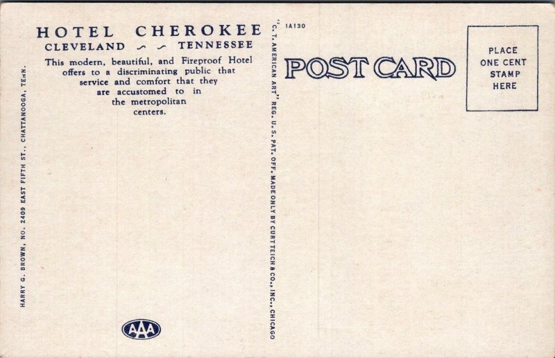 Postcard Hotel Cherokee and Coffee Shop Cleveland Tennessee TN