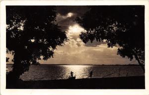 Watertown (?) South Dakota~View of Lake @ Sunset~People in Boat~1934 RPPC