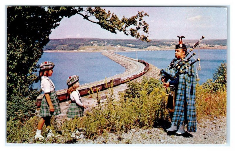 HALIFAX CAUSEWAY to Cape Breton, Nova Scotia, Canada ~ BAGPIPE 1963 Postcard