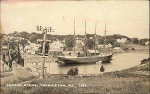 Thomaston Maine ME Harbor 4 Masted Schooner Ship Real Photo Postcard