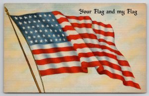 Patriotic 48 Star American Flag Linen Postcard Y28