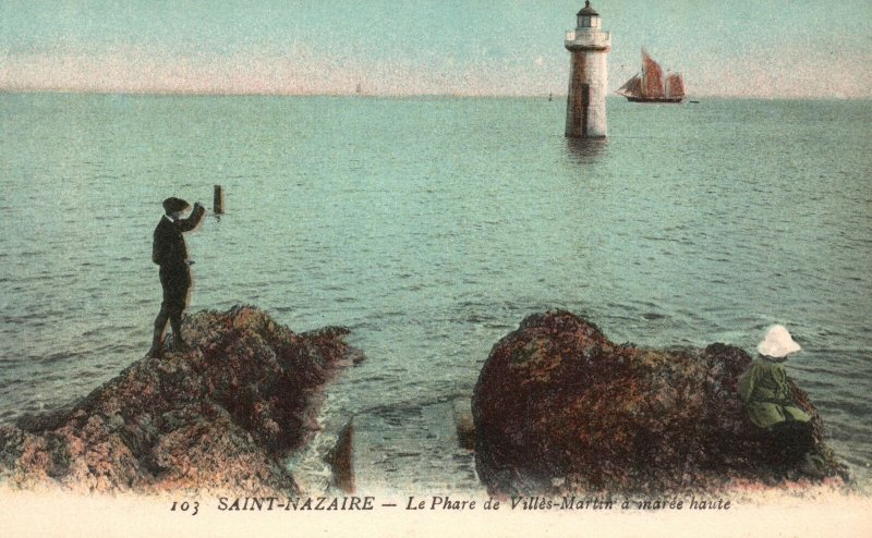Vintage Postcard Saint Nazaire Le Phare De Villes Martin A Maree Haute France