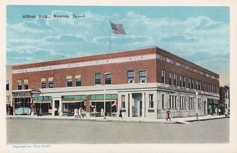 Postcard Allfree Building Newton Iowa IA