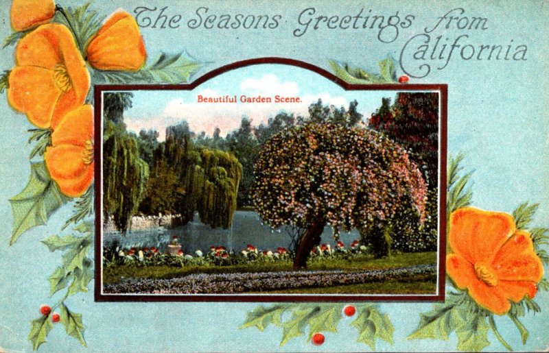 California Seasons Greetings With A Beautiful Garden Scene