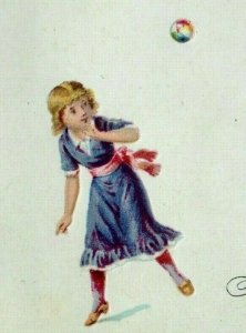 1880's Embossed Raphael Tuck New Year's Girl & Boy Playing Ball Fab! P159