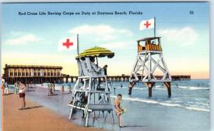 DAYTONA BEACH, Florida  FL    RED CROSS LIFE SAVING CORPS on Duty    Postcard