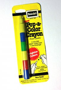 1985 Rose Art Vintage Pop-A-Color Crayon RARE 6 Colors Snap Together Retro Kids