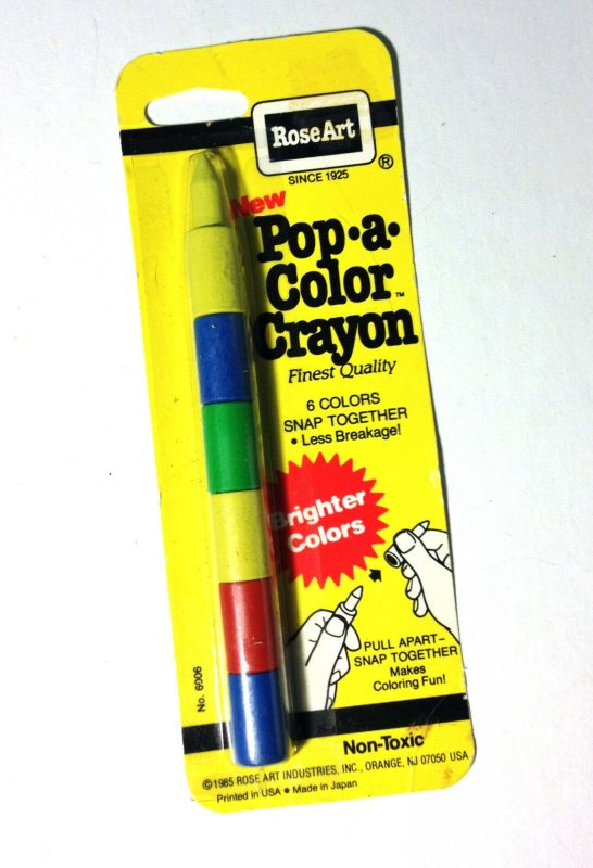 1985 Vintage Rose Art Pop-A-Color Crayon RARE 6 Colors Snap Together Retro Kids