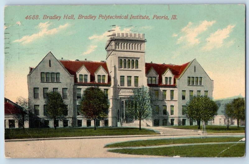 Peoria Illinois Postcard Bradley Hall Bradley Polytechnical Institute Scene 1911