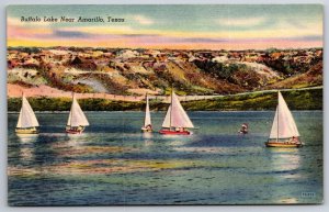 Amarillo Texas~Sailboats @ Buffalo Lake~Vintage Linen Postcard