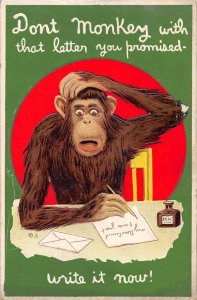 Greetings Dont Monkey with That Letter You Promised Vintage Postcard AA9982