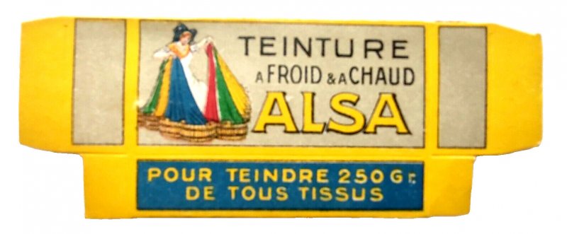 ALSA Cold Dyeing Teinture A Froid French Clothing Dye NOS Box Advertising 1920's