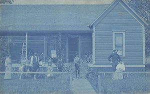 cyanotype homestead family bikes, doll, pony RPPC Postcard aa718