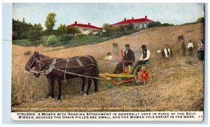 Finland Postcard Mower With Reaping Attachment Self Binder Horses Farming Wheat