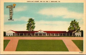 Vtg 1930s Cadillac Court Motel US 1 Ashland Virginia VA Unused Linen Postcard