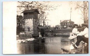 RPPC c1910s ~ Mystery Location- Distinctive Looking STREAMSIDE MILL Postcard