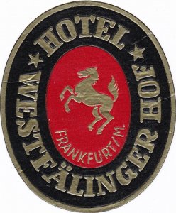 Germany Frankfurt am Main Hotel Westfaelinger Hof Vintage Luggage Label sk3770
