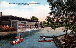 Vtg Milwaukee Wisconsin WI Pavilion on Lake in Washington Park 1930s Postcard