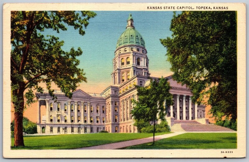 Vtg Topeka KS Kansas State Capitol 1930s View Linen Postcard