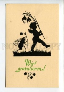 423180 ELF FAIRY & BEE Flowers Vintage SILHOUETTE Emil Kohn PC