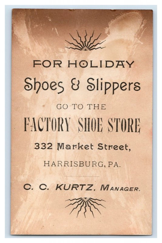 1880s C.C. Kurtz Manager Factory Shoe Store Holiday Shoes & Slippers F60