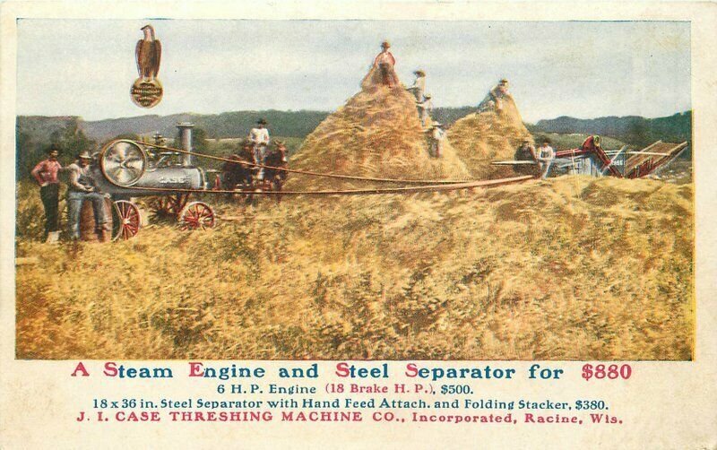 Racine Wisconsin Steam Engine Advertising C-1910 Case Tractor Postcard 21-13170