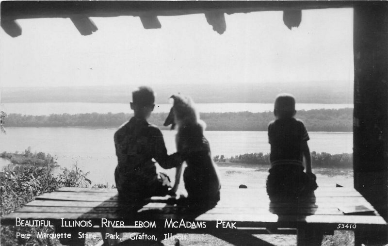 Grafton Illinois 1950s RPPC Real Photo Postcard Illinois River McAdams Peak 